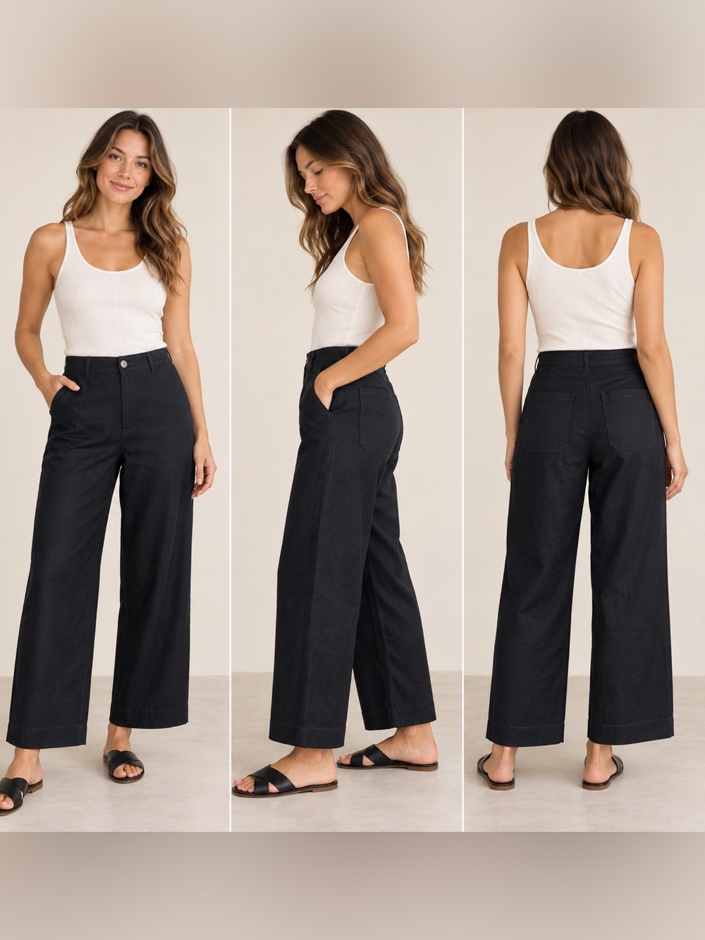 Maeve by Anthropologie Black Linen Blend Wide Leg Pants Size 29